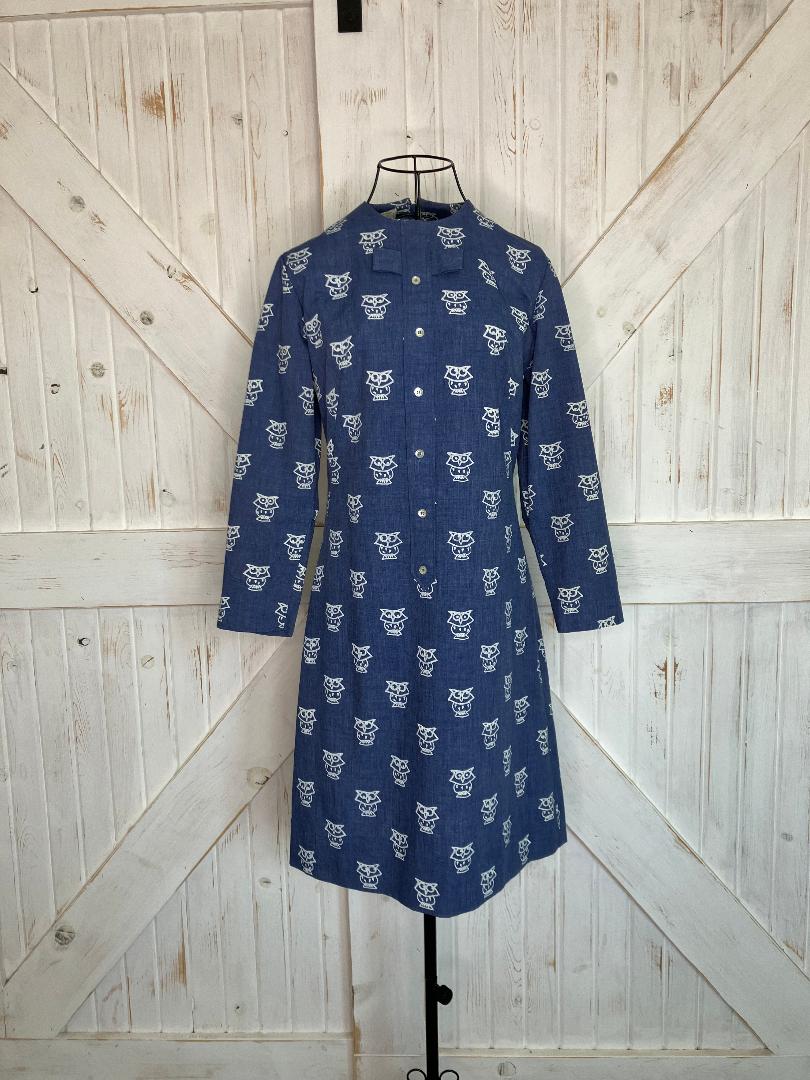 70's Vintage The Vested Gentress Blue White Owl Mod Shift Mini Dress
