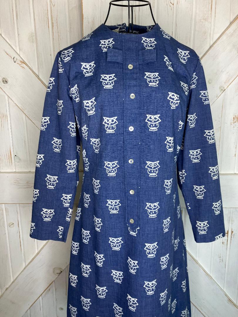 70's Vintage The Vested Gentress Blue White Owl Mod Shift Mini Dress