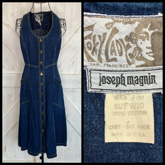 70's Vintage Foxy Lady for Joseph Magnin Blue Jean Denim Cowgirl Sundress Midi Dress