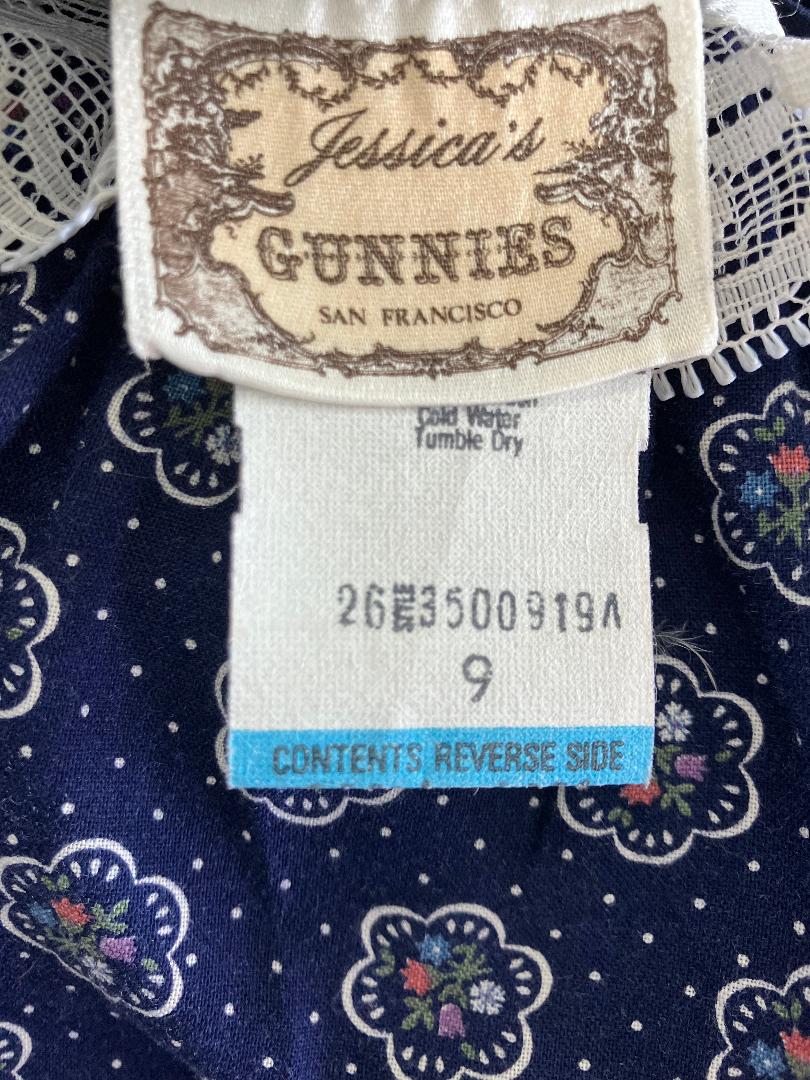 70's Vintage Gunne Sax Jessica's Gunnies Blue White Polka Dot Calico Prairie Midi Skirt 9 *WOUNDED BIRD