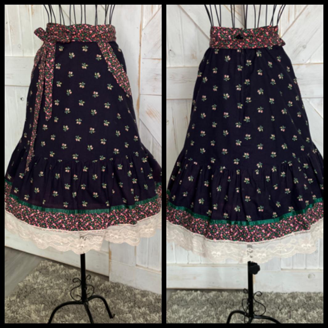 70's Vintage Gunne Sax Jessica's Gunnies Blue Pink Green Calico Prairie Skirt 13 *WOUNDED BIRD