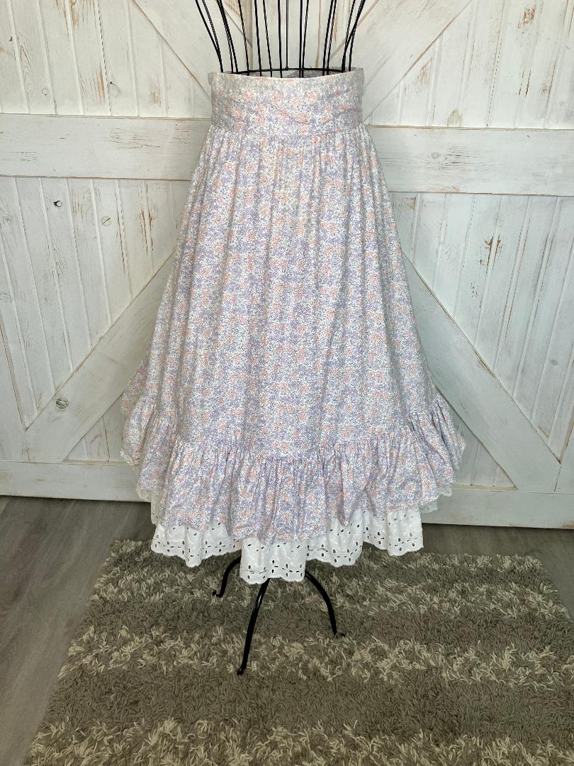 70's Vintage Gunne Sax Jessica's Gunnies Purple Pink White Calico Floral Prairie Midi Skirt