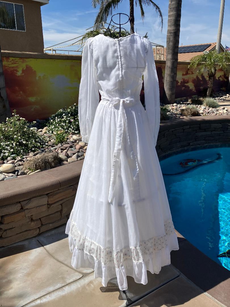 70's Vintage Gunne Sax White Pink Calico Black Swiss Polka Dot Prairie Maxi Dress 9
