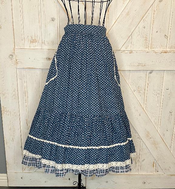 70's Vintage Gunne Sax Jessica's Gunnies Teal White Calico Plaid Gingham Prairie Midi Skirt