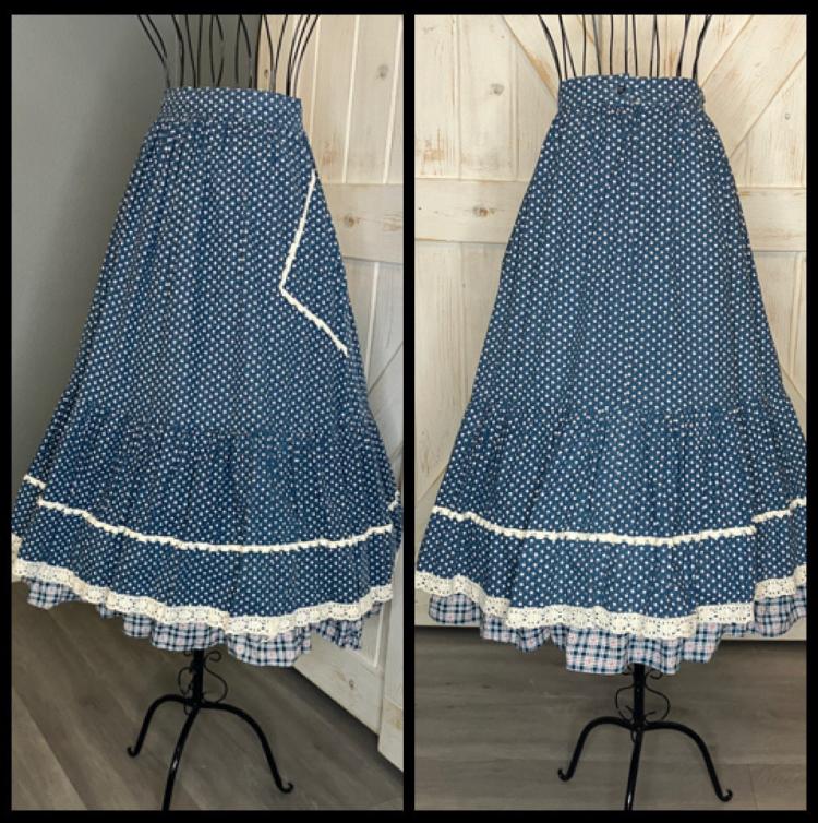 70's Vintage Gunne Sax Jessica's Gunnies Teal White Calico Plaid Gingham Prairie Midi Skirt