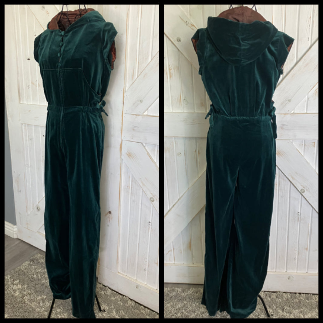 70's Vintage Rags by Kressandra Rag Dolls Green Velvet Hood Jumpsuit