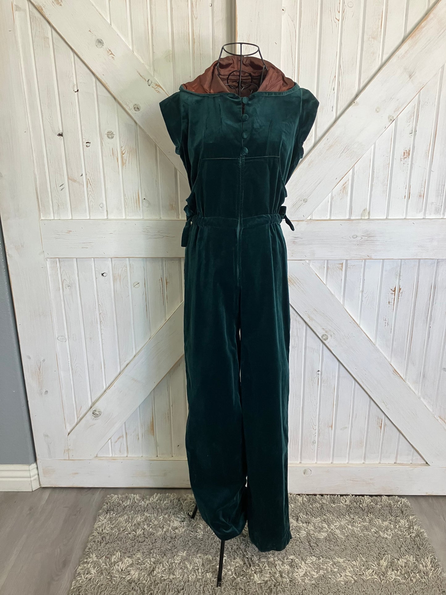 70's Vintage Rags by Kressandra Rag Dolls Green Velvet Hood Jumpsuit