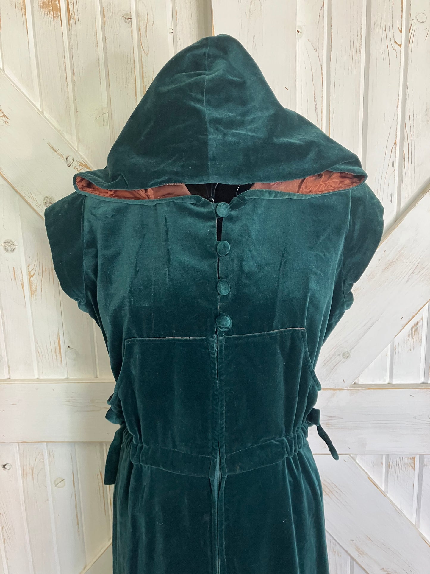 70's Vintage Rags by Kressandra Rag Dolls Green Velvet Hood Jumpsuit