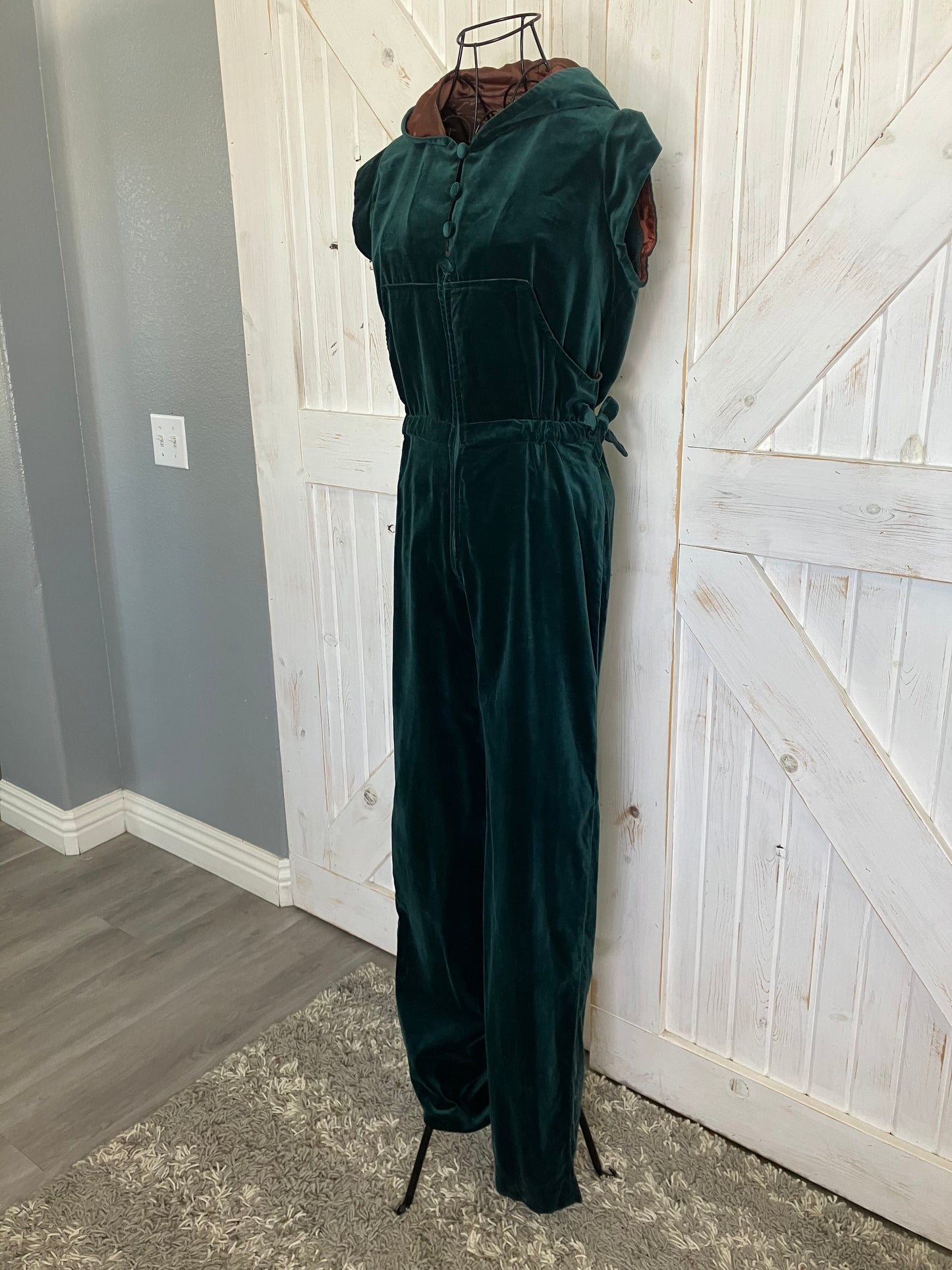 70's Vintage Rags by Kressandra Rag Dolls Green Velvet Hood Jumpsuit