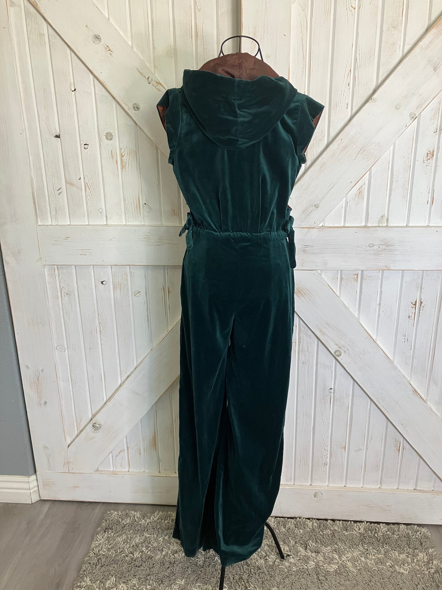 70's Vintage Rags by Kressandra Rag Dolls Green Velvet Hood Jumpsuit