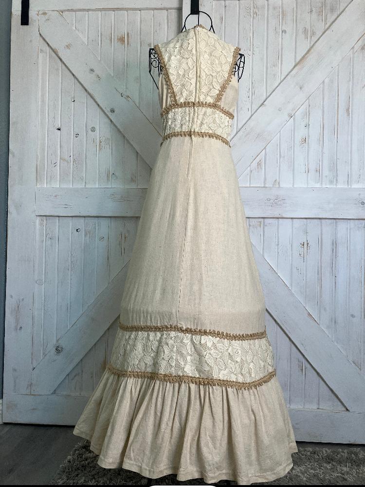 70's Vintage Gunne Sax Black Label Renaissance Faire Princess Queen Cleopatra Ivory Maxi Sundress Dress 9