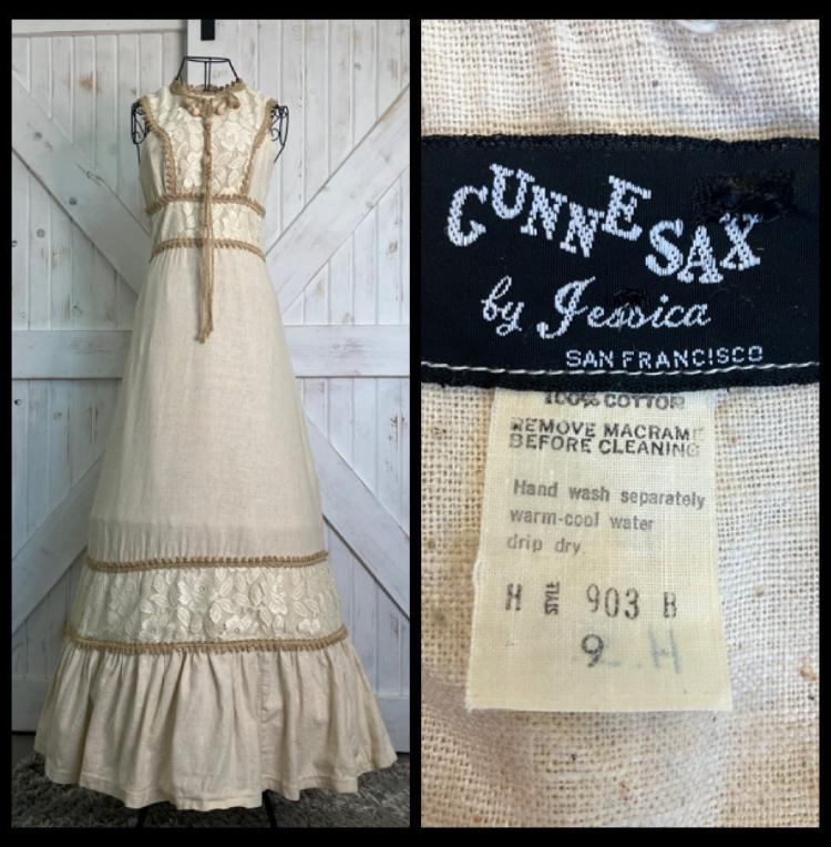 70's Vintage Gunne Sax Black Label Renaissance Faire Princess Queen Cleopatra Ivory Maxi Sundress Dress 9