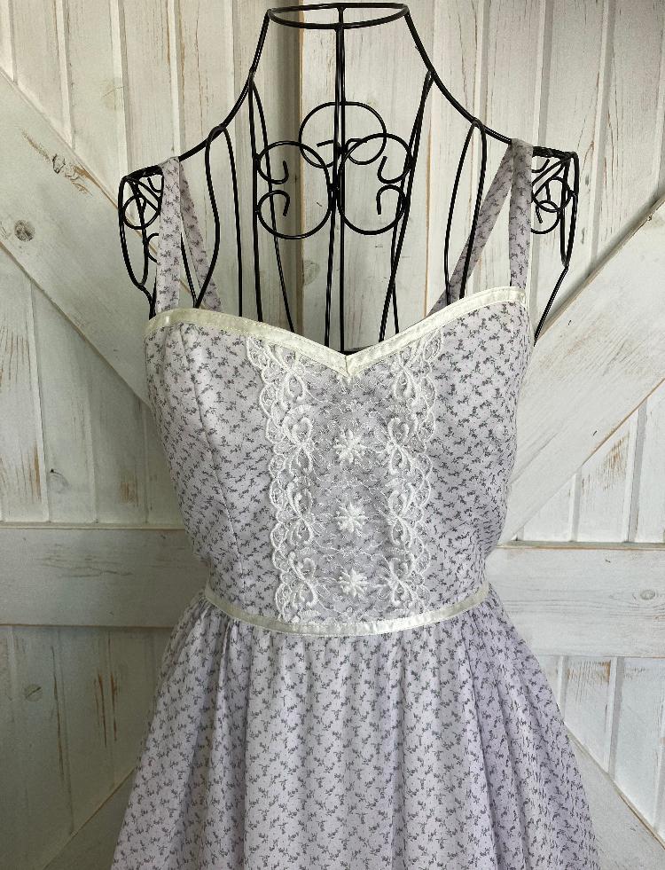 70's Vintage Gunne Sax Lavender Purple White Green Calico Blue Swiss Polka Dot Lace Prairie Maxi Dress Sundress 7