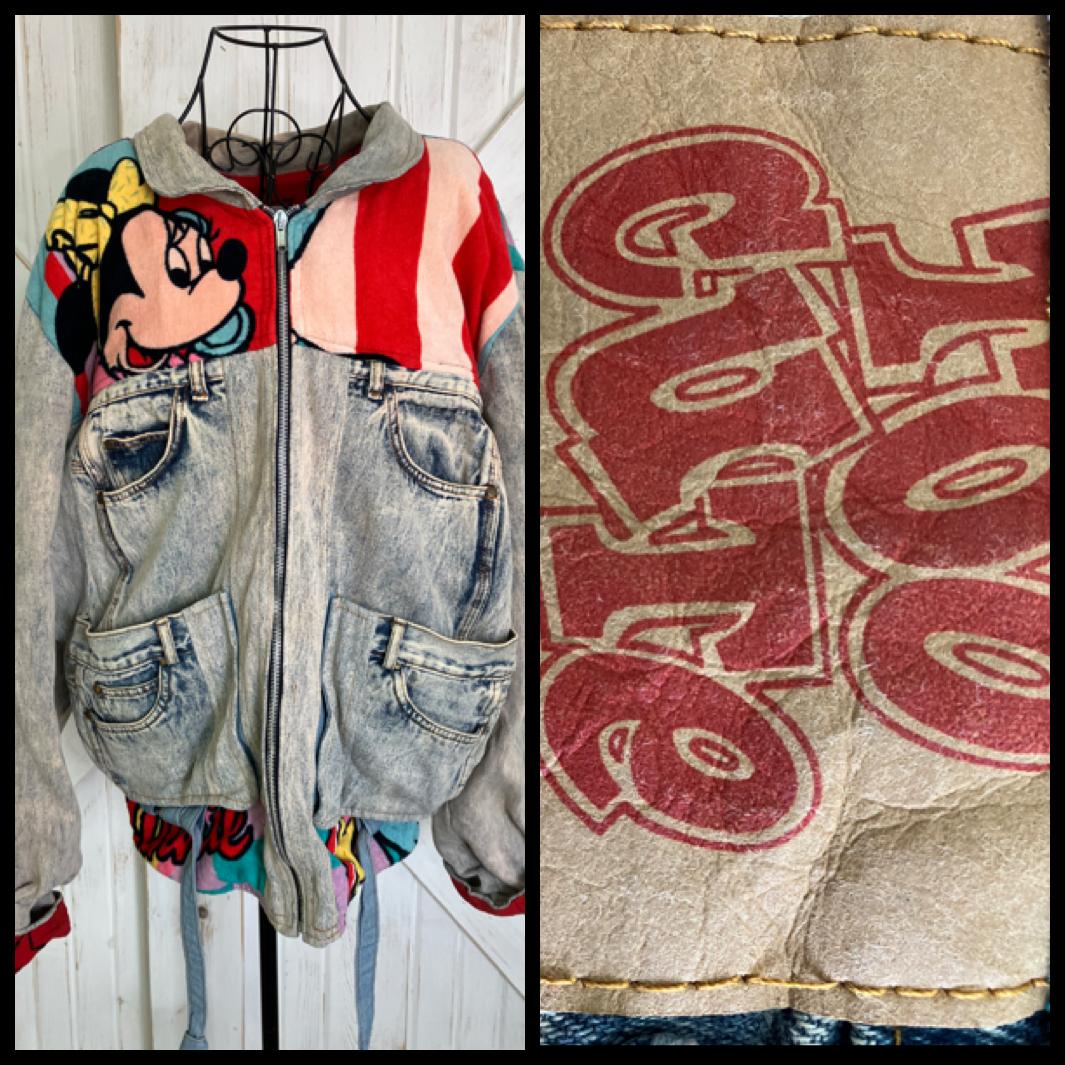 90's Vintage Too Cute x Disney Guetta Brothers Mickey Minnie Mouse Denim Terry Bomber Jacket Coat