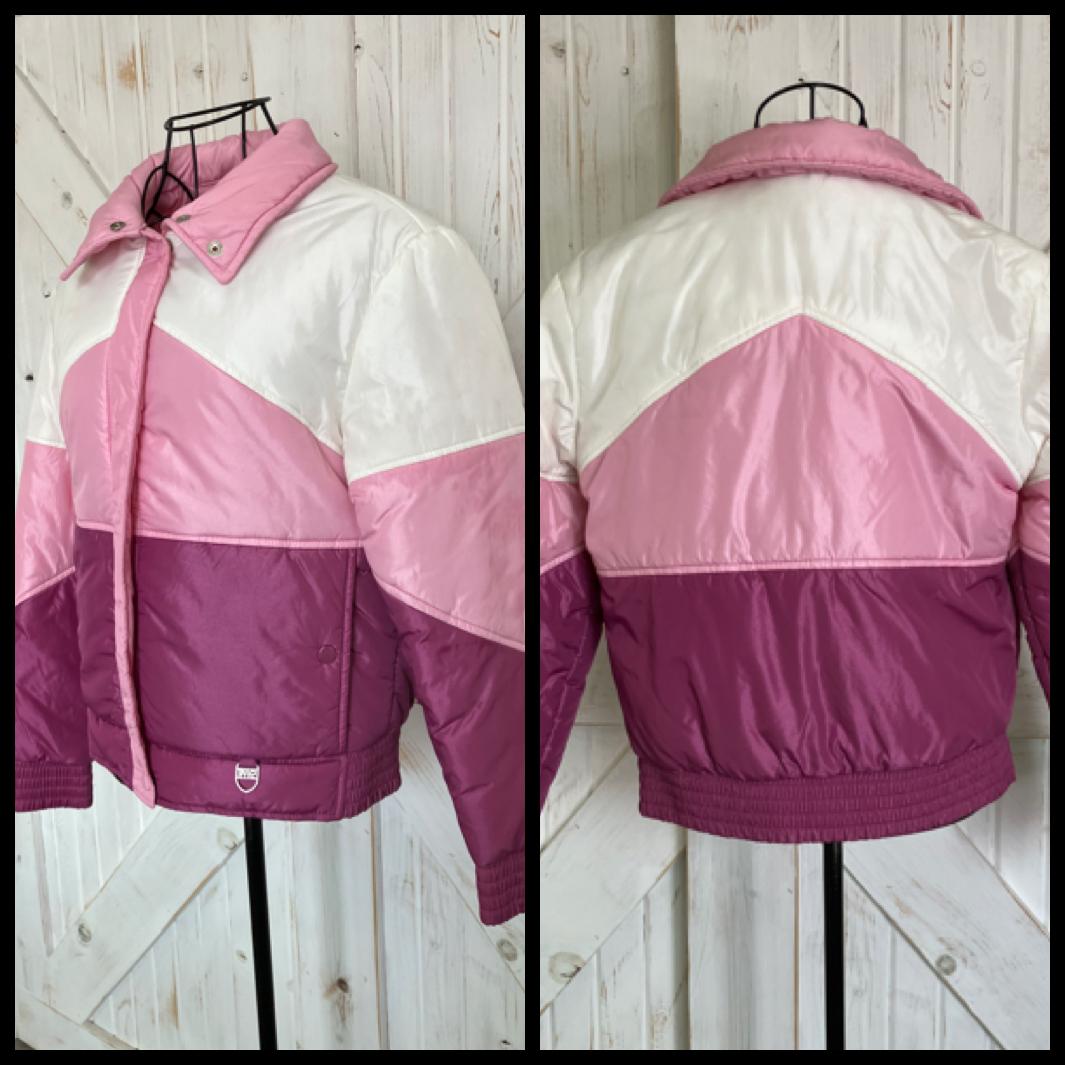 80's Vintage Skyr Pink White Stripe Ski Snowboard Winter Puffer Jacket Coat