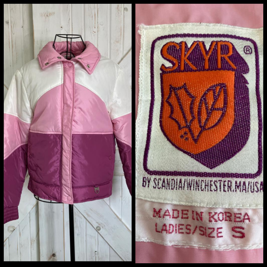 80's Vintage Skyr Pink White Stripe Ski Snowboard Winter Puffer Jacket Coat