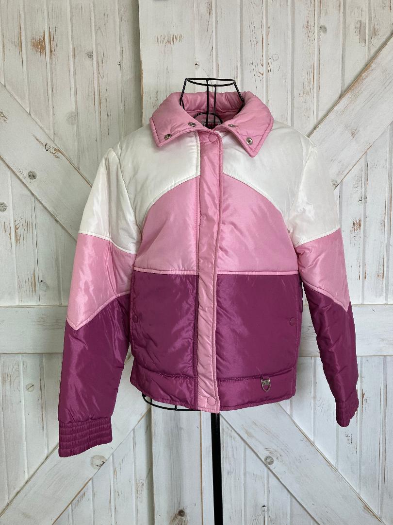 80's Vintage Skyr Pink White Stripe Ski Snowboard Winter Puffer Jacket Coat