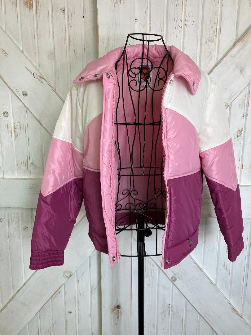 80's Vintage Skyr Pink White Stripe Ski Snowboard Winter Puffer Jacket Coat