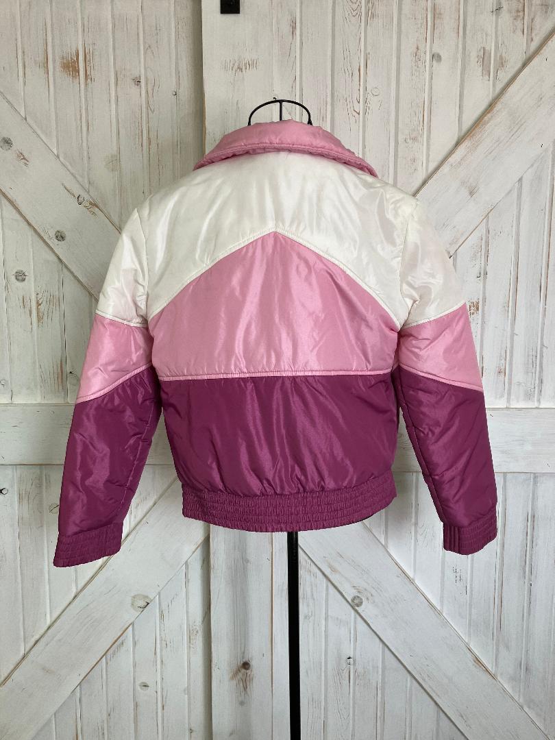 80's Vintage Skyr Pink White Stripe Ski Snowboard Winter Puffer Jacket Coat