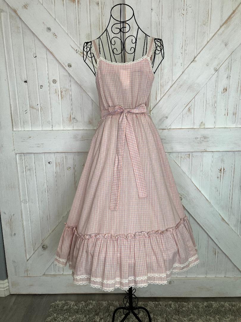 70's Vintage Gunne Sax Pink Purple Yellow Gingham Plaid Sweetheart Prairie Midi Sundress Dress 9