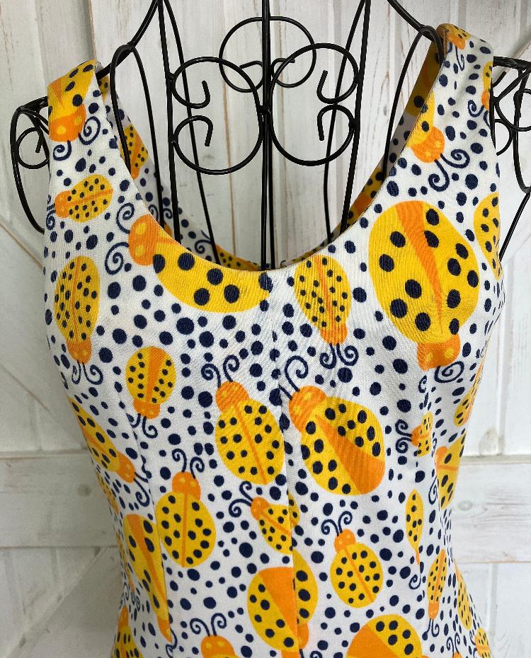 60's Vintage White Yellow Blue Polka Dot Novelty Ladybug Playsuit Romper Swim