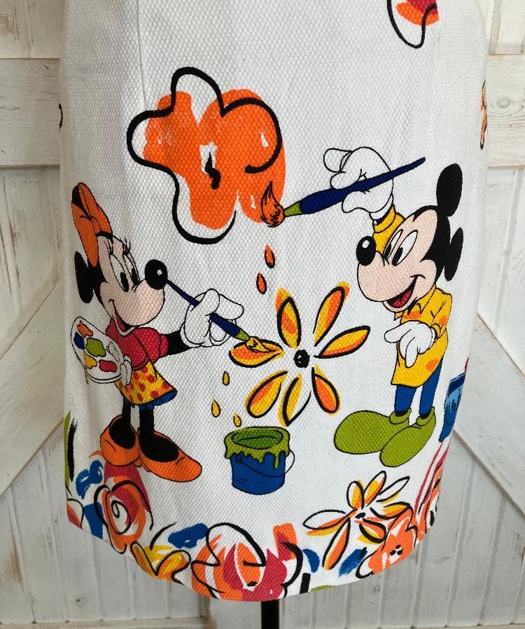 90's Vintage Walt Disney World Parks Rainbow White Mickey Minnie Mouse Paint Flower Mini Sheath Sundress Dress S