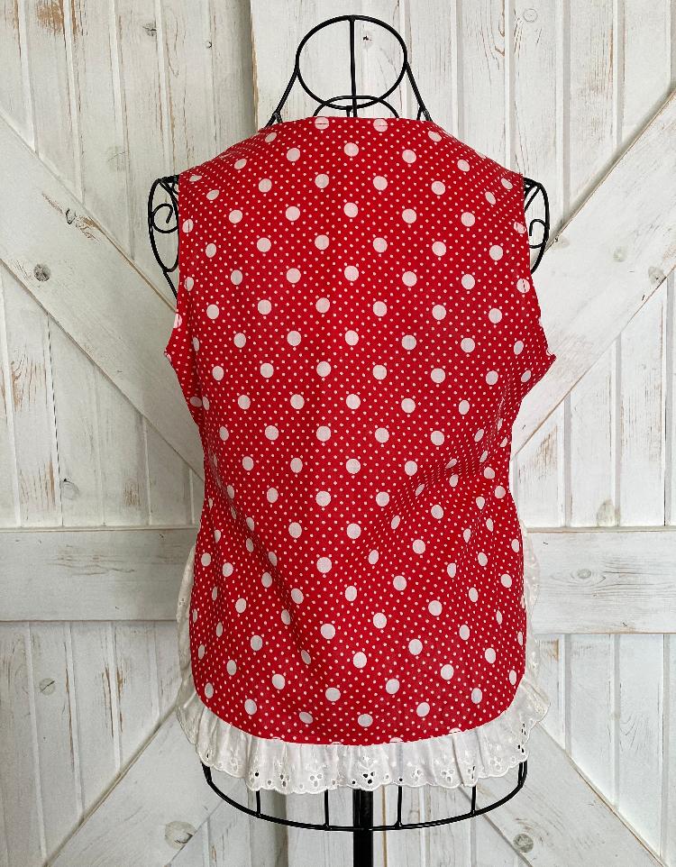 70's Vintage Clancy Jrs California Red White Polka Dot Twiggy Marsha Tank Top Blouse Shirt