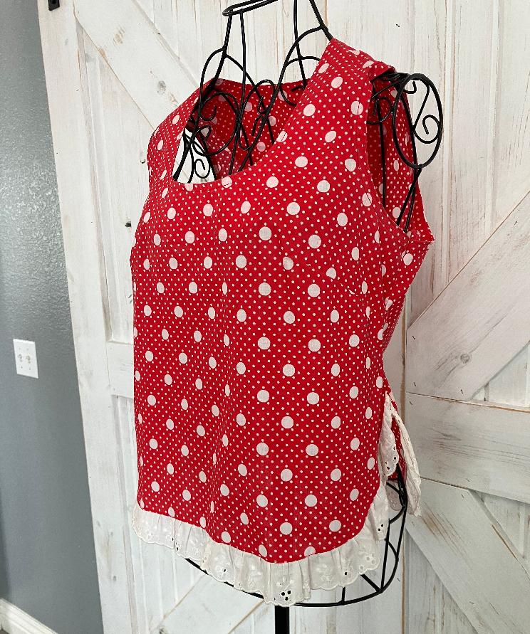 70's Vintage Clancy Jrs California Red White Polka Dot Twiggy Marsha Tank Top Blouse Shirt