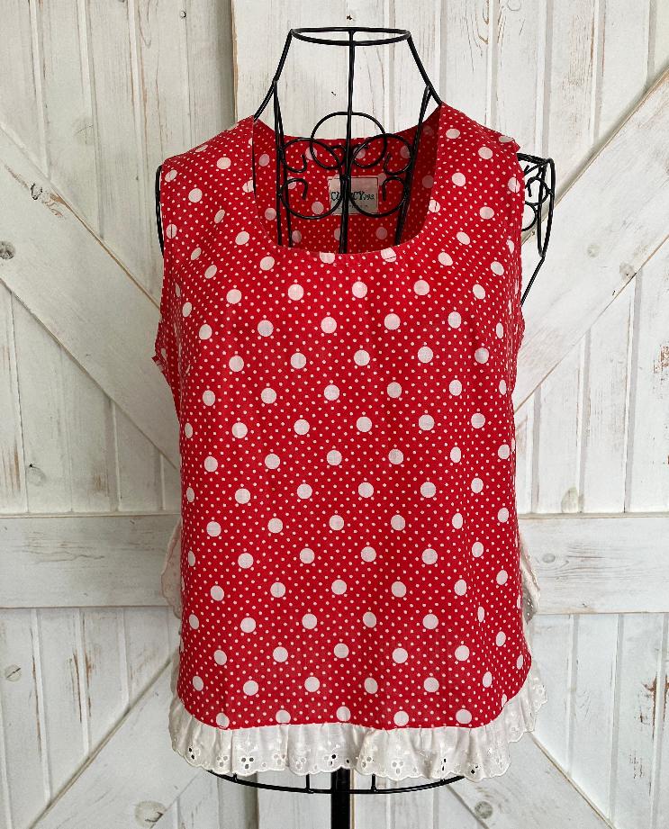 70's Vintage Clancy Jrs California Red White Polka Dot Twiggy Marsha Tank Top Blouse Shirt