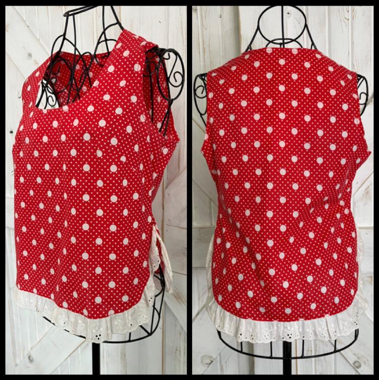 70's Vintage Clancy Jrs California Red White Polka Dot Twiggy Marsha Tank Top Blouse Shirt