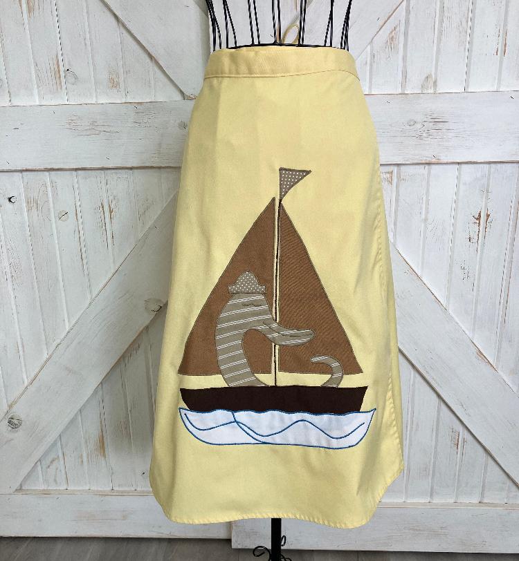 70's Vintage Haphazard Palm Beach Yellow Patchwork Novelty Duck Ducky Sailboat Wrap Mini Skirt