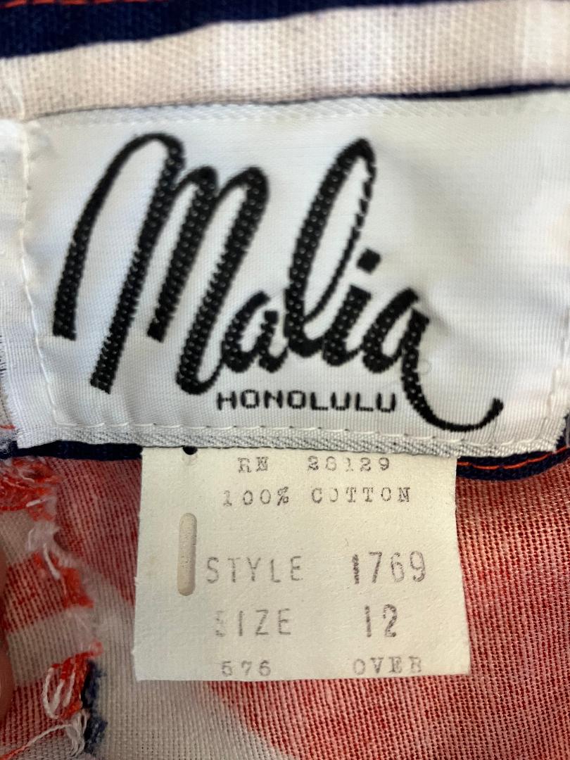70's Vintage Malia Honolulu Red White Blue Stripe Nautical Halter Hawaiian Mini Midi Sundress Dress